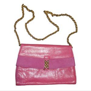 Vintage High Fashion Pink Leather & Suede Shoulder Bag with gold Tone chain